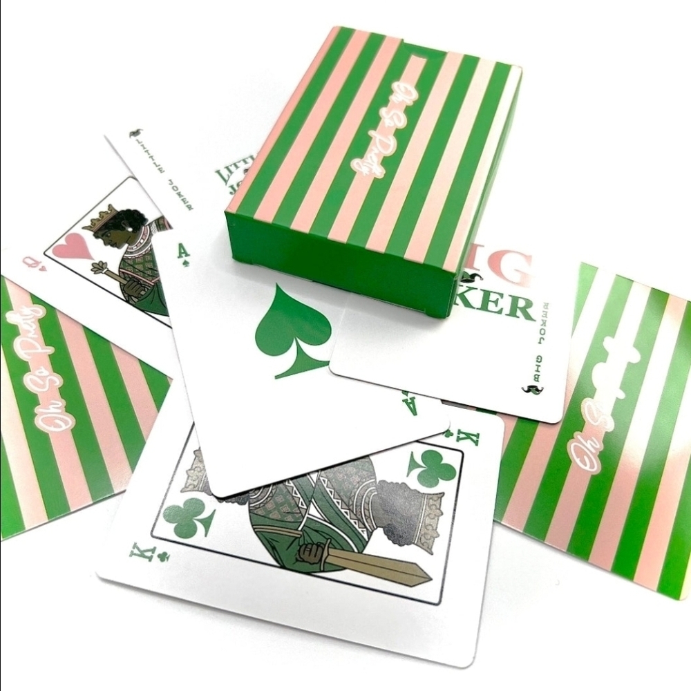 Oh So Pretty | Green + Pink Striped Playing Cards